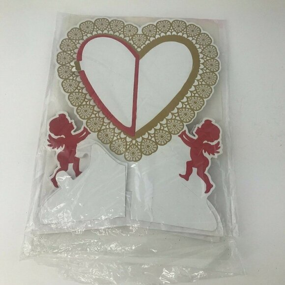 Vintage 80s Beistle Valentine Heart Cupid Art Tissue Honeycomb Centerpiece x 2 - Picture 3 of 12